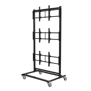 Video wall display cart with 1x3 layout for 55-60 inch screens