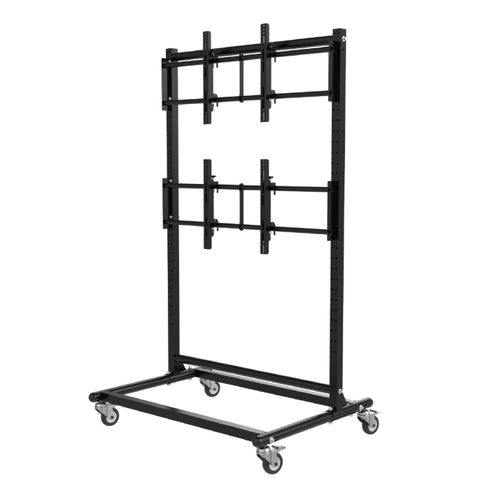 Video wall monitors cart with 1x2 layout for 46-65 inch screens
