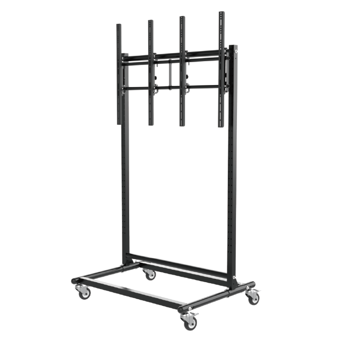 Video wall monitors cart with 2x1 Portrait layout for 46-85 inch screens