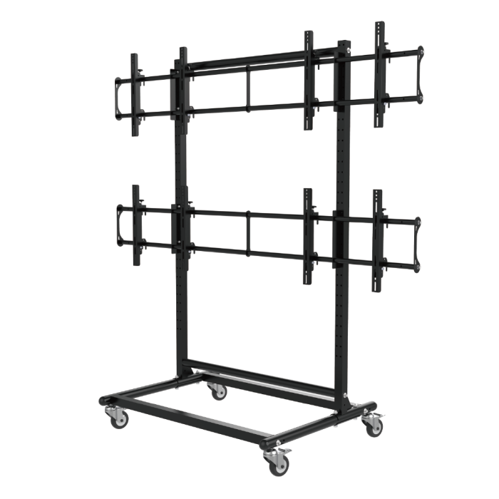 Video wall display cart with 2x2 layout for 46-65 inch screens