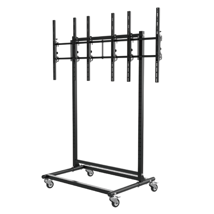 Video wall monitors cart with 3x1 Portrait layout for 46-65 inch screens