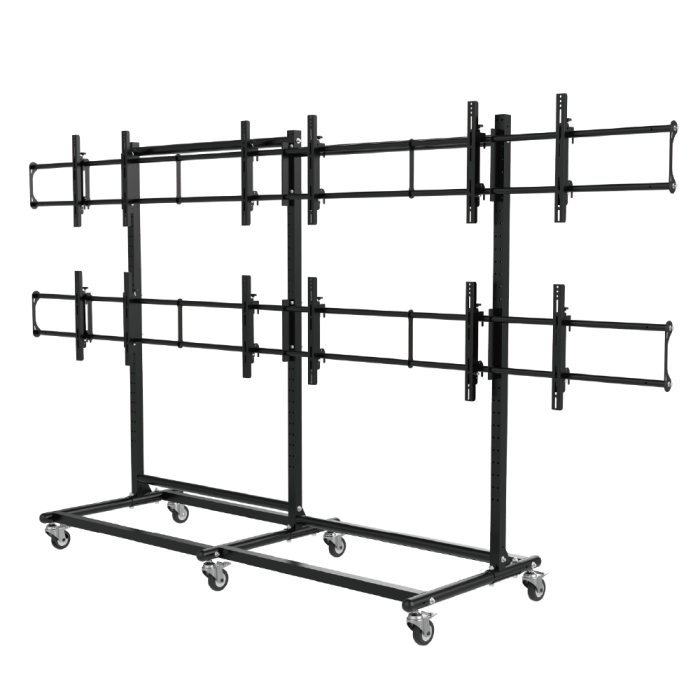 Video wall display cart with 3x2 layout for 46-55 inch screens